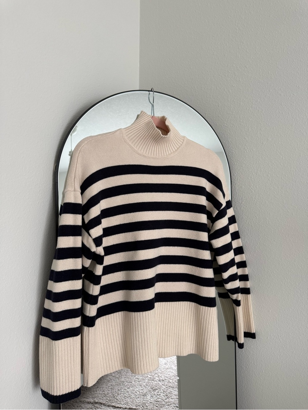 Zara Cream and Black Striped Turtleneck Sweater
